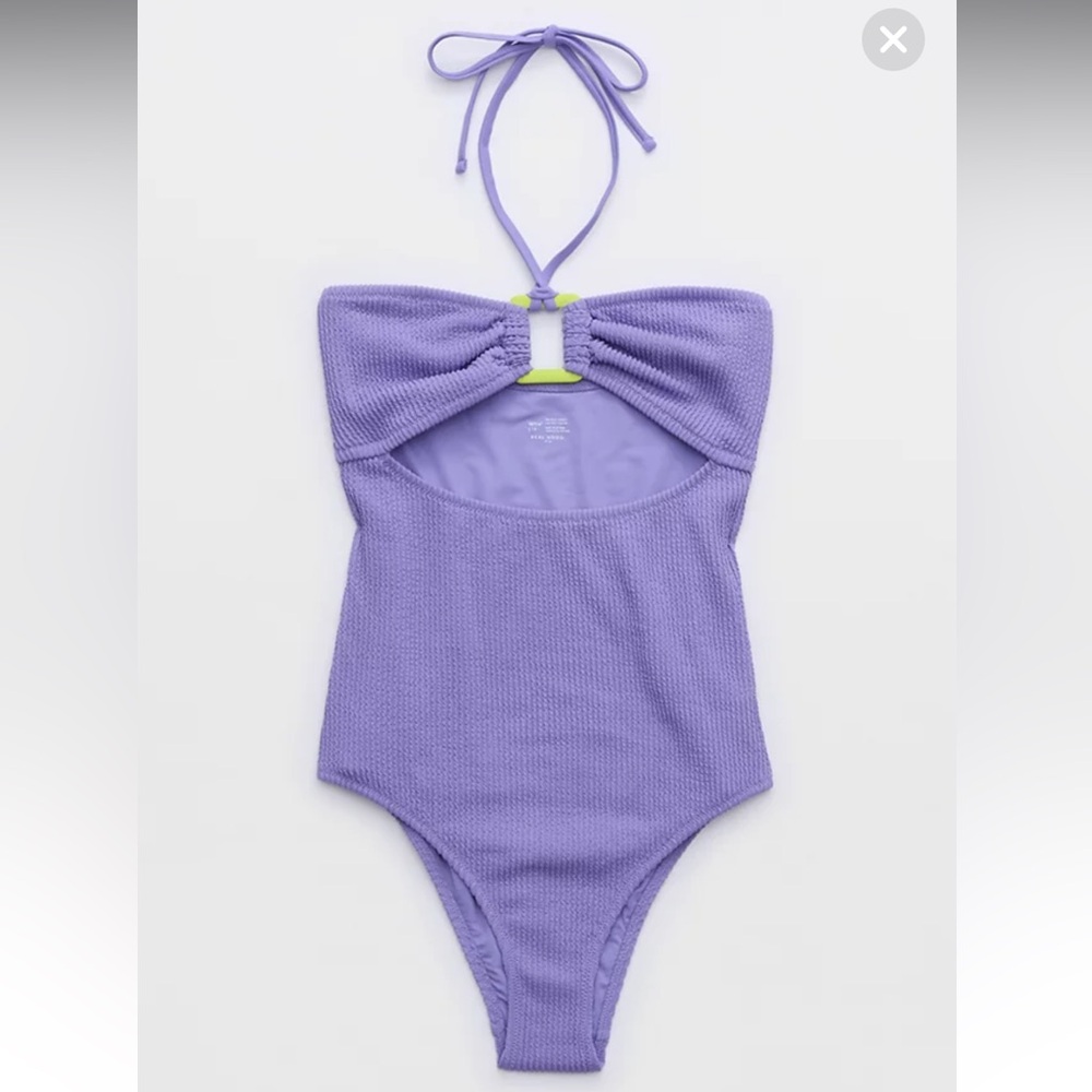 Aerie Crinkle Ring Bandeau Cheeky One Piece Swimsuit